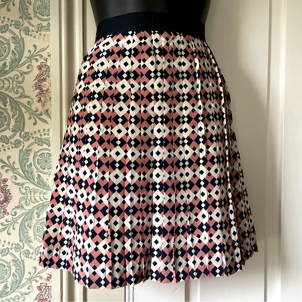 J CREW Blue White and Pink Square patterned Pleated Skirt